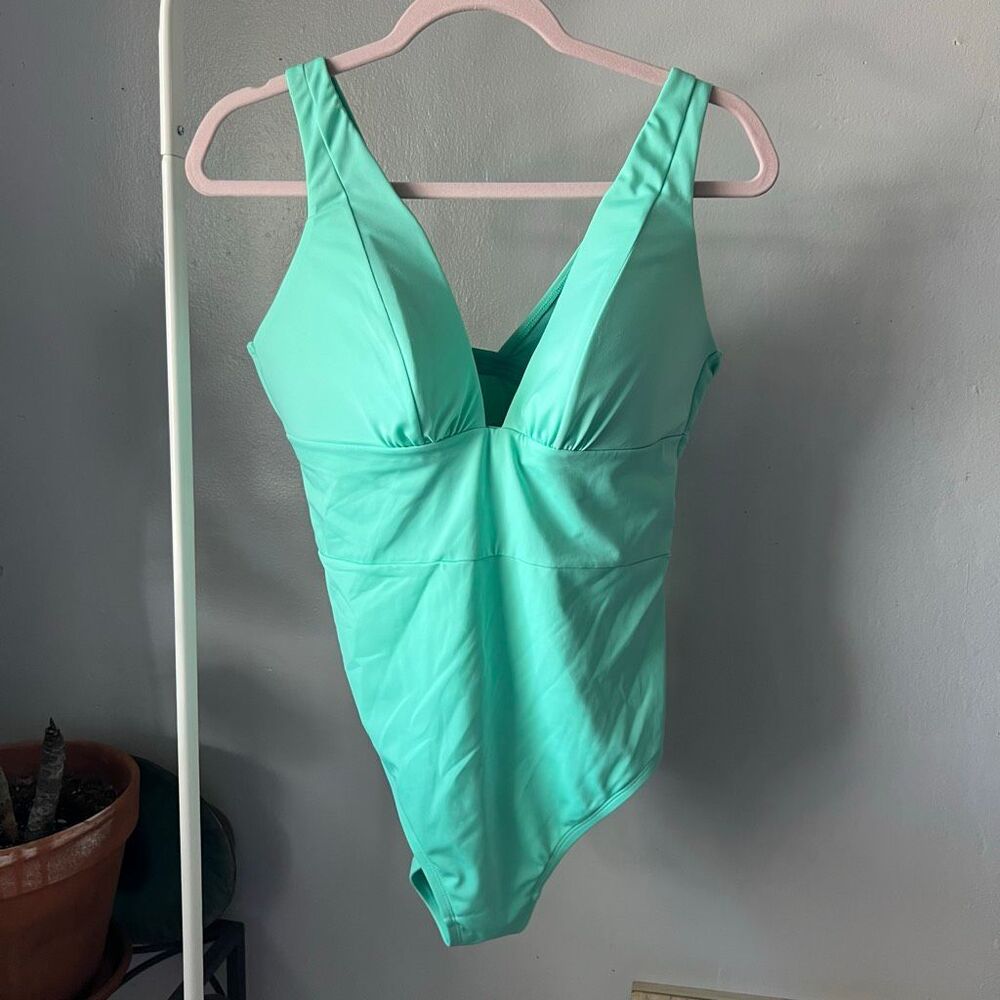 Swim by Cacique Aqua Green One Piece Swimsuit, a plus-size plunging V-neck